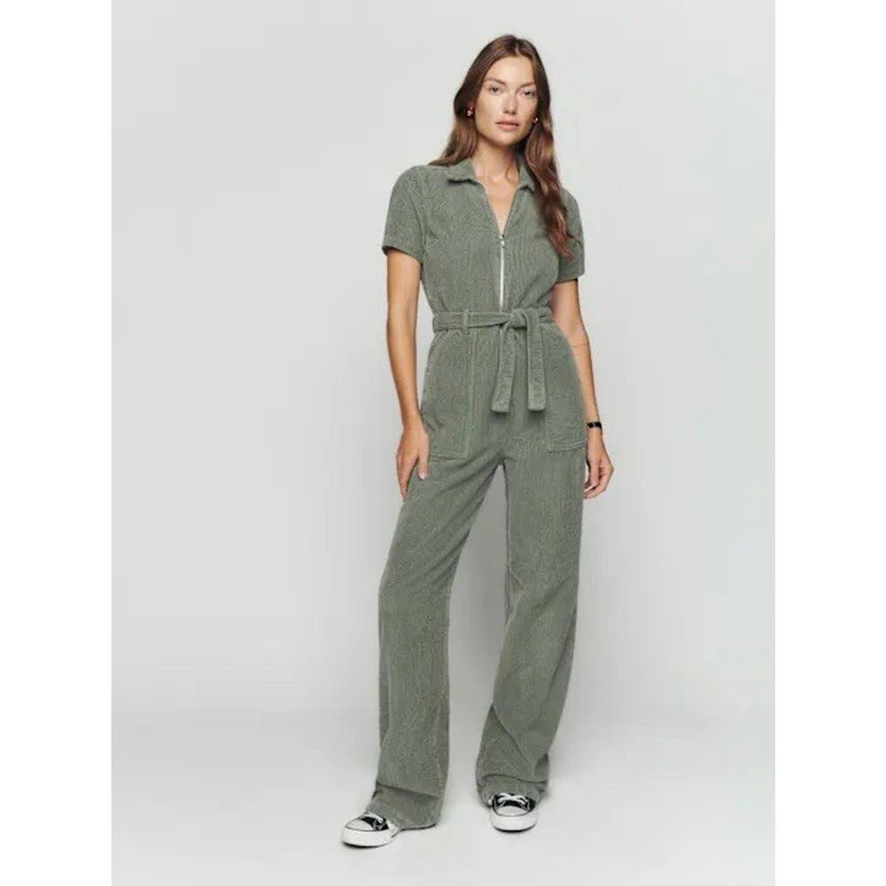 Reformation Cassidy Long Corduroy Jumpsuit Womens Size 8 Green Organic Cotton